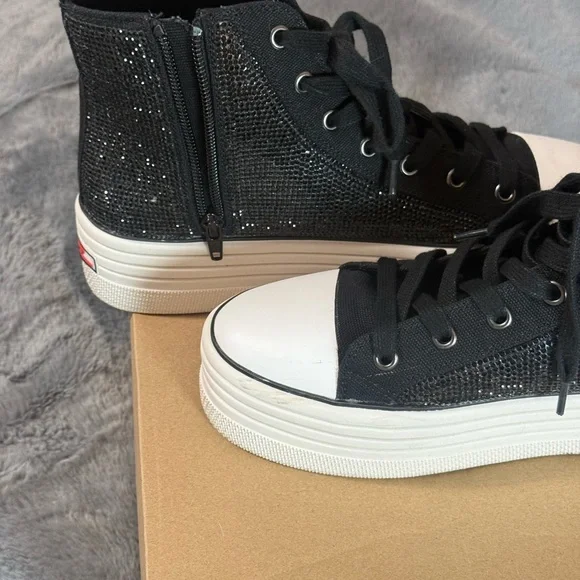 Steve Madden Black Glitter High-Top Sneakers with White Sole - Picture 5 of 8